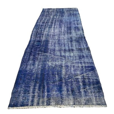 Turkish Overdyed Blue Narrow Runner Rug in Wool-AIV-1333514