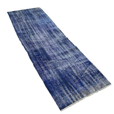 Turkish Overdyed Blue Narrow Runner Rug in Wool-AIV-1333514