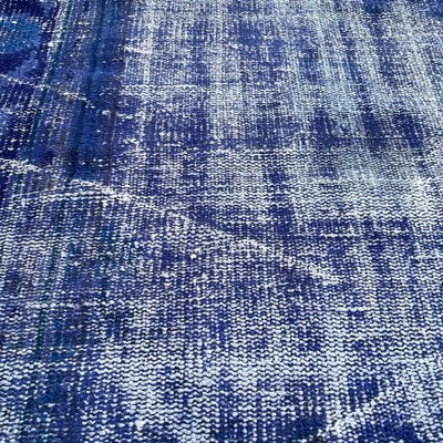 Turkish Overdyed Blue Narrow Runner Rug in Wool-AIV-1333514