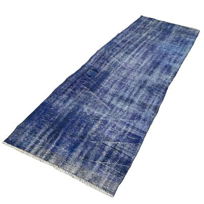 Turkish Overdyed Blue Narrow Runner Rug in Wool-AIV-1333514