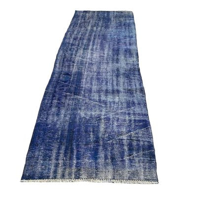 Turkish Overdyed Blue Narrow Runner Rug in Wool-AIV-1333514