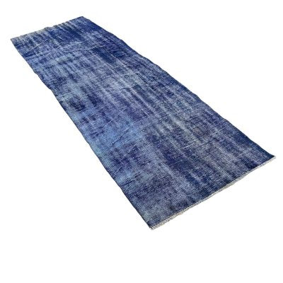 Turkish Overdyed Blue Narrow Runner Rug in Wool-AIV-1333514