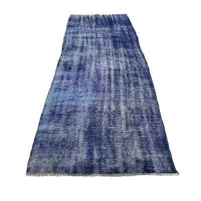 Turkish Overdyed Blue Narrow Runner Rug in Wool-AIV-1333514