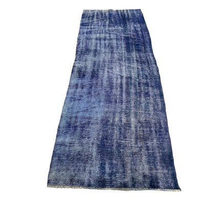 Turkish Overdyed Blue Narrow Runner Rug in Wool-AIV-1333514