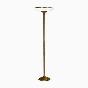 Turned Brass and Opaline Glass Floor Lamp from Relco Milano, Italy, 1970s-TE-1812074