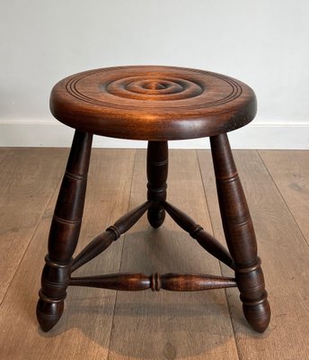 Turned Wooden Stools attributed to Charles Dudouyt, 1950s, Set of 2-BA-1622473