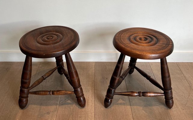 Turned Wooden Stools attributed to Charles Dudouyt, 1950s, Set of 2-BA-1622473