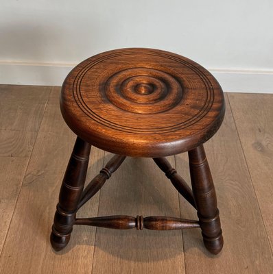 Turned Wooden Stools attributed to Charles Dudouyt, 1950s, Set of 2-BA-1622473