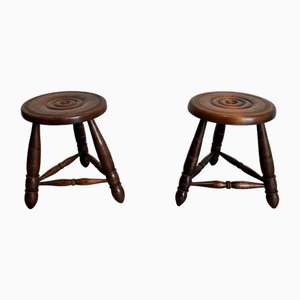 Turned Wooden Stools attributed to Charles Dudouyt, 1950s, Set of 2-BA-1622473