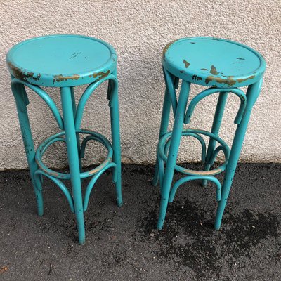 Turquoise Bistro Stools in the Style of Thonet, 1980s, Set of 2-SDV-754270