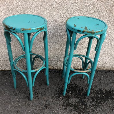 Turquoise Bistro Stools in the Style of Thonet, 1980s, Set of 2-SDV-754270