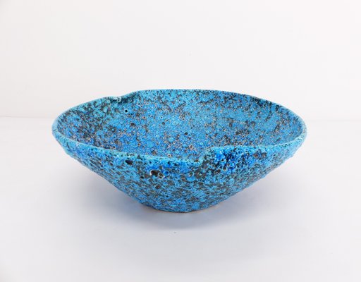 Turquoise Blue Sea Foam and Enamelled Ceramic Fruit Bowl, 1950-DQG-2031315