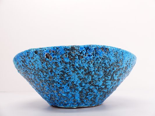 Turquoise Blue Sea Foam and Enamelled Ceramic Fruit Bowl, 1950-DQG-2031315