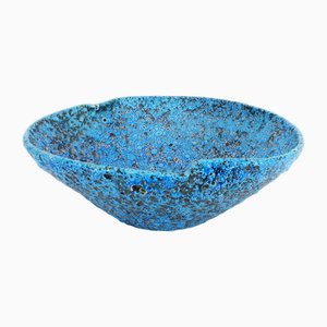 Turquoise Blue Sea Foam and Enamelled Ceramic Fruit Bowl, 1950-DQG-2031315