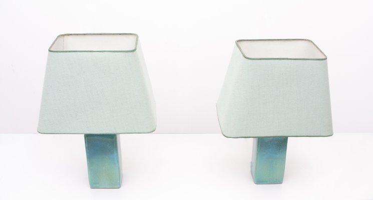 Turquoise Ceramic Table Lamps, 1970s, Set of 2-GCG-912938