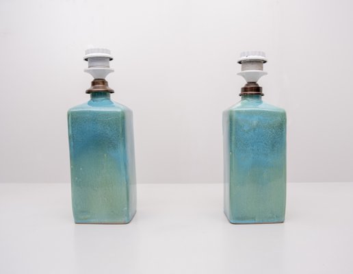 Turquoise Ceramic Table Lamps, 1970s, Set of 2-GCG-912938