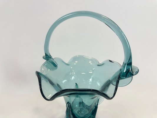 Turquoise Polish Glass Basket from Ząbkowice Glassworks, 1960s-ZCY-2031591