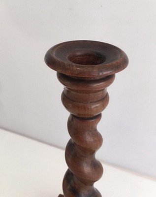 Twisted Wooden Candlesticks, Set of 2-BA-1365772