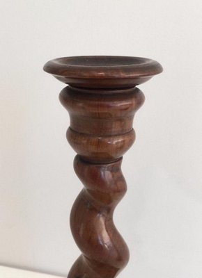 Twisted Wooden Candlesticks, Set of 2-BA-1365772