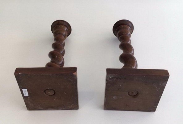 Twisted Wooden Candlesticks, Set of 2-BA-1365772