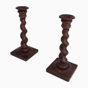 Twisted Wooden Candlesticks, Set of 2-BA-1365772