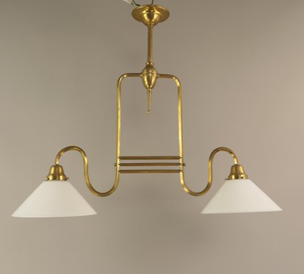 Two-Armed Hanging Lamp with Opal Glass Shade, Austria, 1920s-KDB-1780324