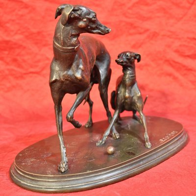 Two Bronze Greyhound Dogs by Pierre-Jules Mene, 1810-1879-YVI-798413