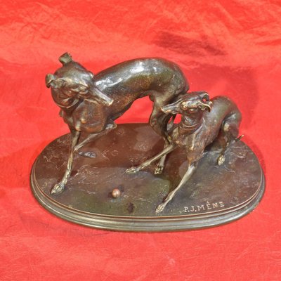 Two Bronze Greyhound Dogs by Pierre-Jules Mene, 1810-1879-YVI-798413