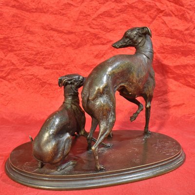 Two Bronze Greyhound Dogs by Pierre-Jules Mene, 1810-1879-YVI-798413