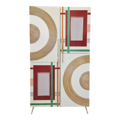 Two-Door Wardrobe in Colored Glass and Bamboo-BEW-1822723