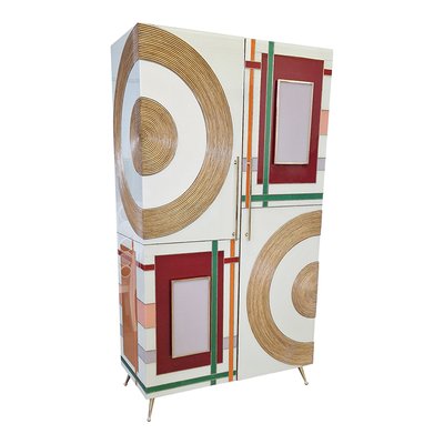 Two-Door Wardrobe in Colored Glass and Bamboo-BEW-1822723