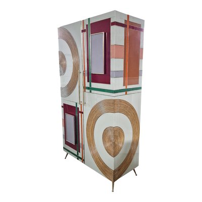 Two-Door Wardrobe in Colored Glass and Bamboo-BEW-1822723