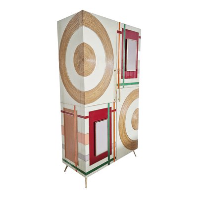 Two-Door Wardrobe in Colored Glass and Bamboo-BEW-1822723