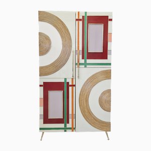 Two-Door Wardrobe in Colored Glass and Bamboo-BEW-1822723