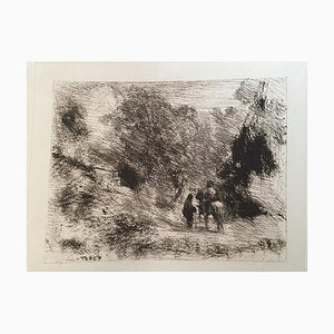 Two Men and a Horse, 20th Century, Etching-ZCI-788961