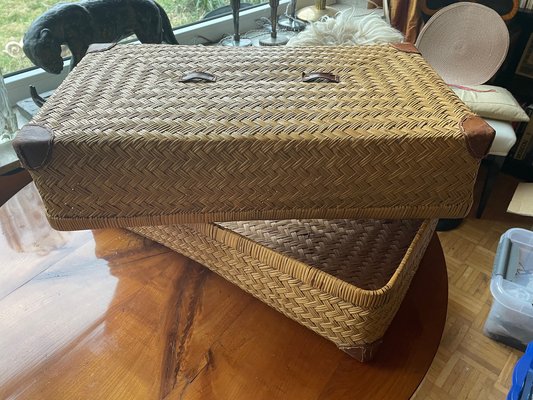 Two-Part Storage Box in Rattan and Leather by Adrien Audoux & Frida Minet, 1930s-XHV-1807171