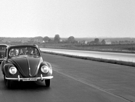 Two Volkswagen Beetles on the Highway, Germany, 1938-DYV-1033799