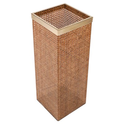 Umbrella Stand in Acrylic Glass, Rattan and Brass in the style of Christian Dior, Italy, 1970s-LYQ-1756271