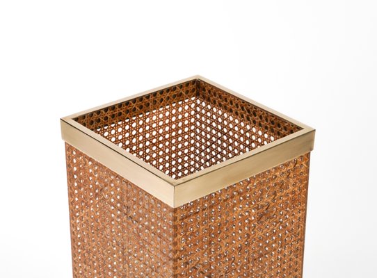 Umbrella Stand in Acrylic Glass, Rattan and Brass in the style of Christian Dior, Italy, 1970s-LYQ-1756271