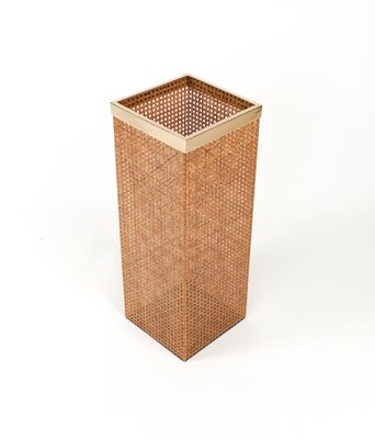 Umbrella Stand in Acrylic Glass, Rattan and Brass in the style of Christian Dior, Italy, 1970s-LYQ-1756271