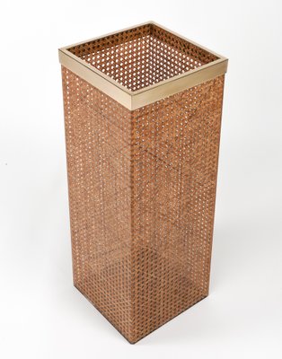 Umbrella Stand in Acrylic Glass, Rattan and Brass in the style of Christian Dior, Italy, 1970s-LYQ-1756271