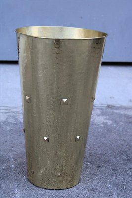 Umbrella Stand in Solid Hammered Brass, Italy, 1950s-EH-1326129