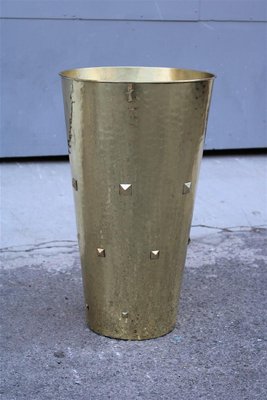 Umbrella Stand in Solid Hammered Brass, Italy, 1950s-EH-1326129