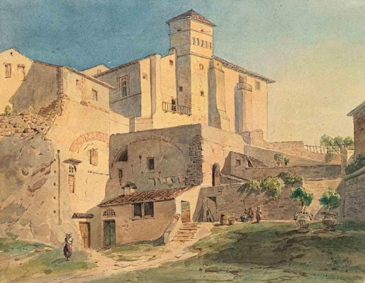 Unknown, Ancient Roman Farm Estate, Original Ink & Watercolor, 1840s-ZCI-1379527