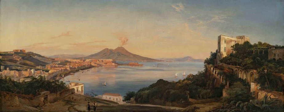 Unknown, Ancient View of the Bay of Naples, Oil Painting, 19th Century-ZCI-1769985