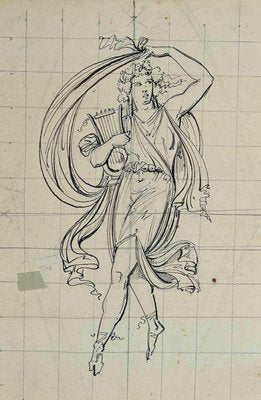 Unknown, Artemis With the Harp, Pen Drawing, Early 20th Century-ZCI-988791