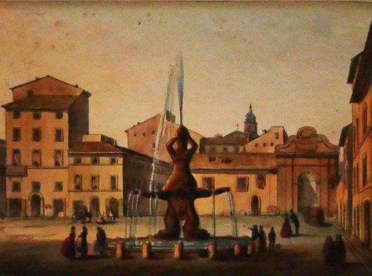 Unknown - Barberini Square, Roma - Original Watercolor - 19th Century-ZCI-841859