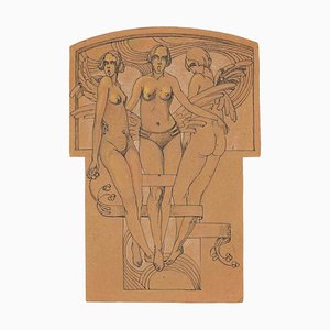 Unknown, Caryatids, Study for Bas-Relief, Drawing, Early-20th Century-ZCI-988798