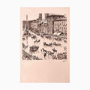 Unknown, Celebrations in Piazza Navona, Lithograph, 20th Century-ZCI-1762067