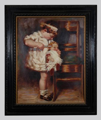 Unknown, Child and Doll, Oil Painting on Canvas, Early 20th Century-ZCI-1775582